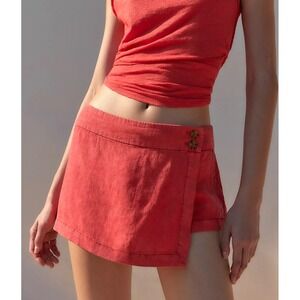 Free People Womens Johana Linen Skort Shorts Coral Low Rise Micro Mini Size 2‎